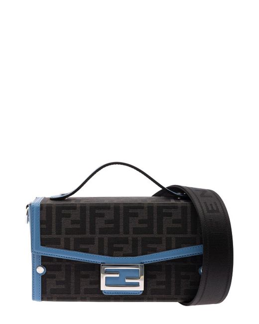 Fendi Black 'baguette Soft Trunk' Brown And Blue Ff Fabric Bag Man for men