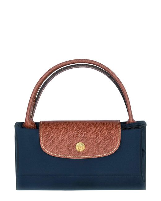 Longchamp Blue 'Le Pliage S' Handbag With Engraved Logo