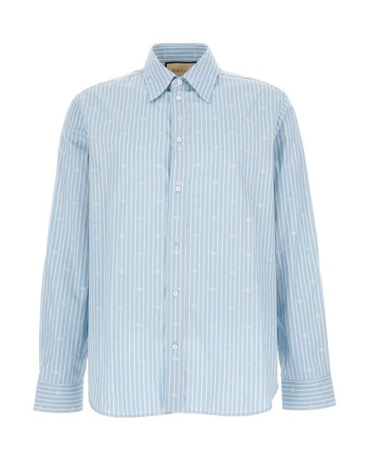 Gucci Blue And Light Shirt With Stripes And Logo for men