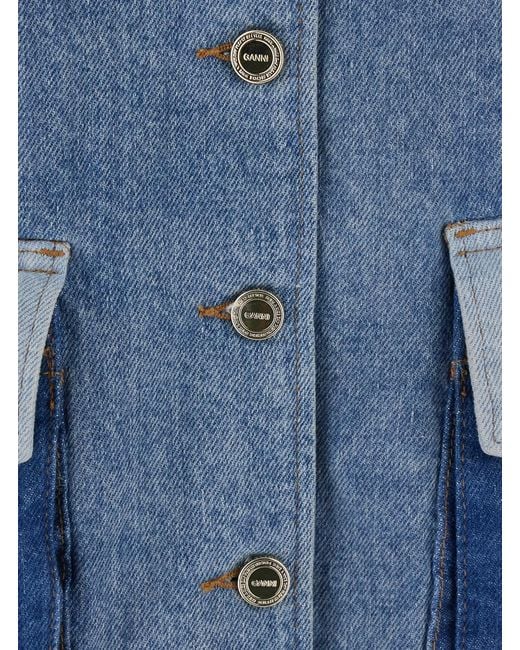 Ganni Blue Denim Midi Jacket Patchwork