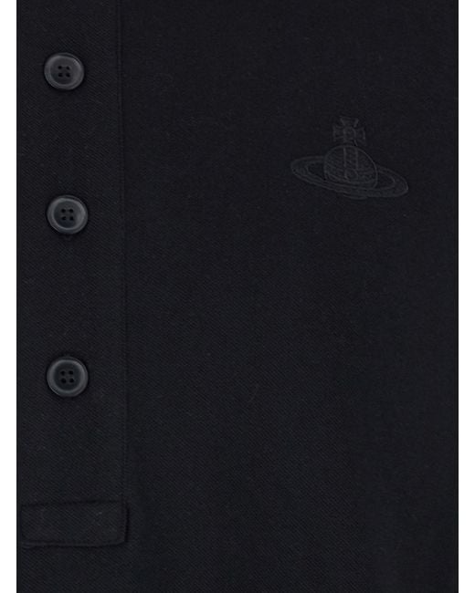 Vivienne Westwood Blue Long-Sleeved Polo Shirt With Tone-On-Tone Logo On The Front for men