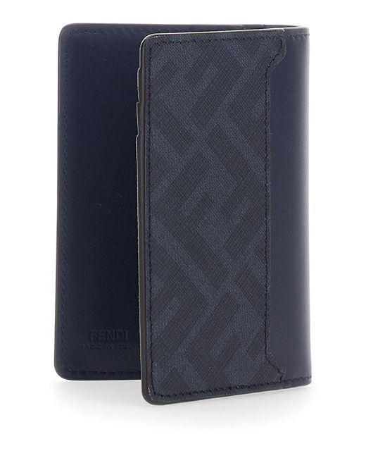 Fendi Blue Card Case With Ff Logo Plaque On Front And Rectangular Design for men