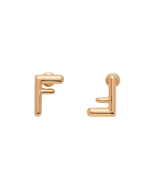Fendi White Gold-colored Earrings With Ff Motif In Bronze Metal