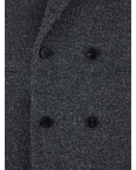 TONYWACK Black Double-Breasted Coat With Classic Lapels for men