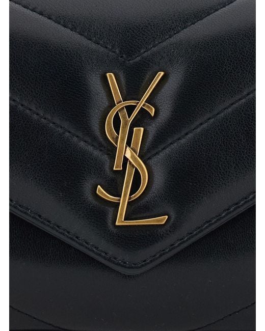 Saint Laurent Black 'Loulou' Mini Crossbody Bag With Cassandre Plate On The Front And Chain Strap