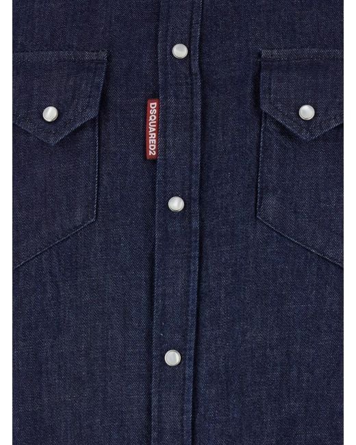 DSquared² Blue Shirt With Classic Collar And Two Front Patch Pockets With Buttons for men