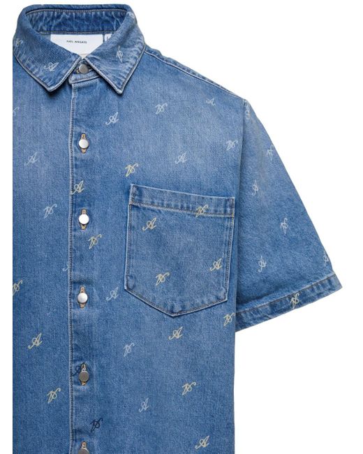 Camicia Jeans Con Logo All Over di Axel Arigato in Blue da Uomo