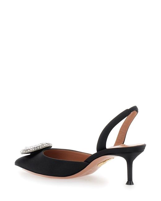 Aquazzura Black Slingback Pumps With Rhinestoned Embellishment