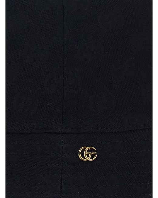 Gucci Black Hat With Gg Logo Plaque On The Front