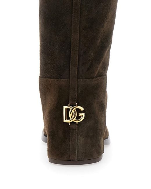 Dolce & Gabbana Black Knee-High Boots With Back Logo Plaque