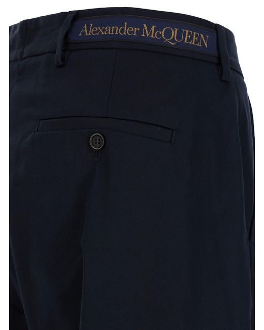 McQueen Blue Straight Tailored Pants for men