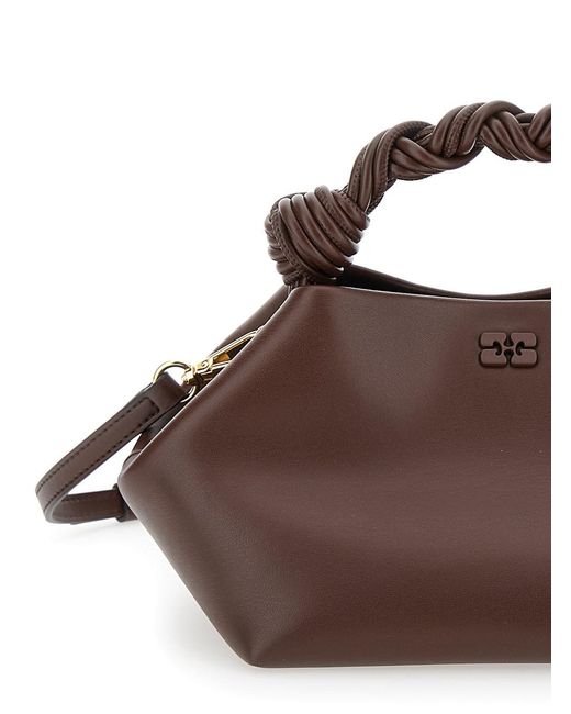 Ganni Brown 'Small Bou' Handbag With Butterfly Logo And Hand-Braided Strands