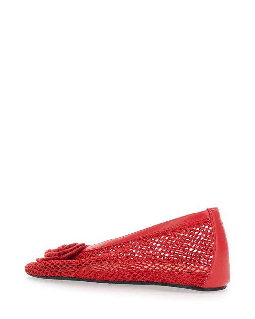 Ganni Red Ballet Shoes 'Jenny' Mesh Flower