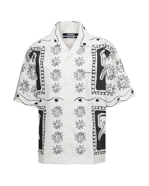 Jacquemus White La Chemise Abstract-print Boxy-fit Linen Shirt for men