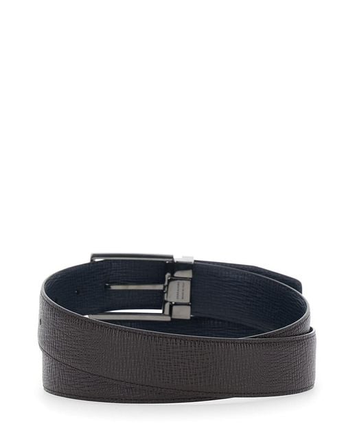 Ferragamo Black Reversible Belt Grained Leather for men