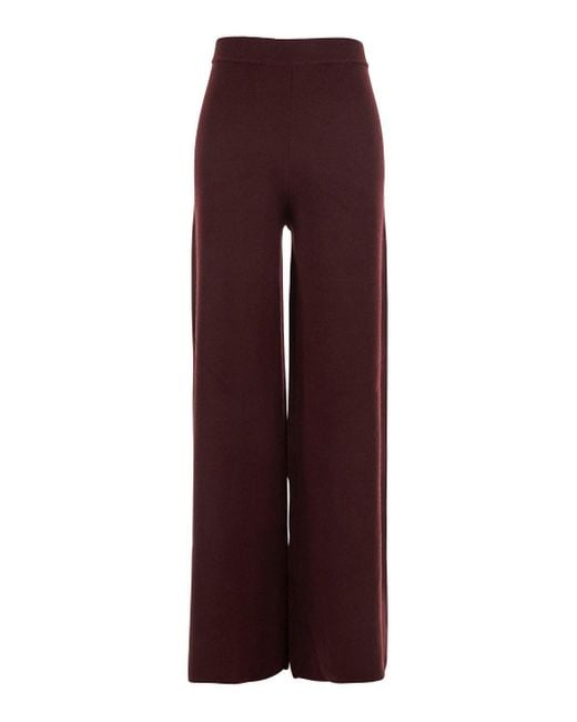 Max Mara Purple 'Judy' Bordeaux Pants With Elastic Ribbed Waist And Logo Patch On The Rear