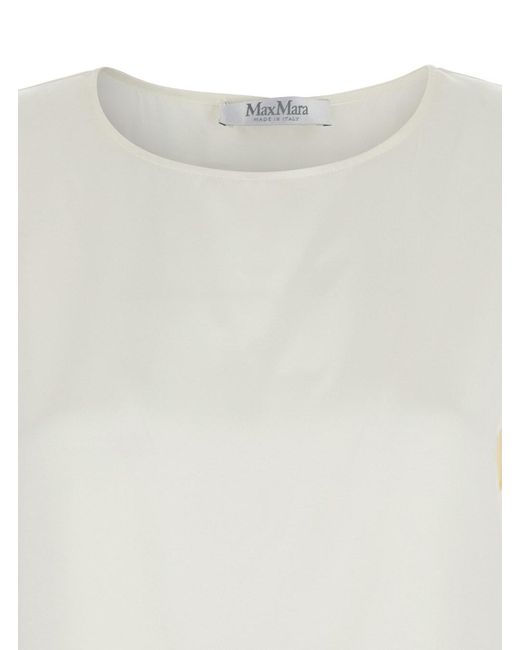Max Mara White Solid Round Neck Top