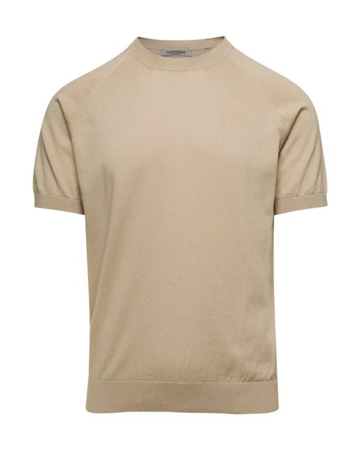 La Fileria Natural Crewneck T-Shirt With Raglan Sleeves for men