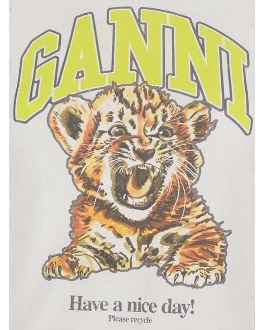 Ganni White T-Shirt Basic Cotton Jersey Baby Fit Tiger