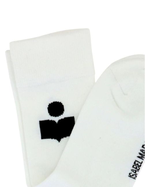 Isabel Marant White Siloki Terry Cloth Socks With Contrasting Logo Woman