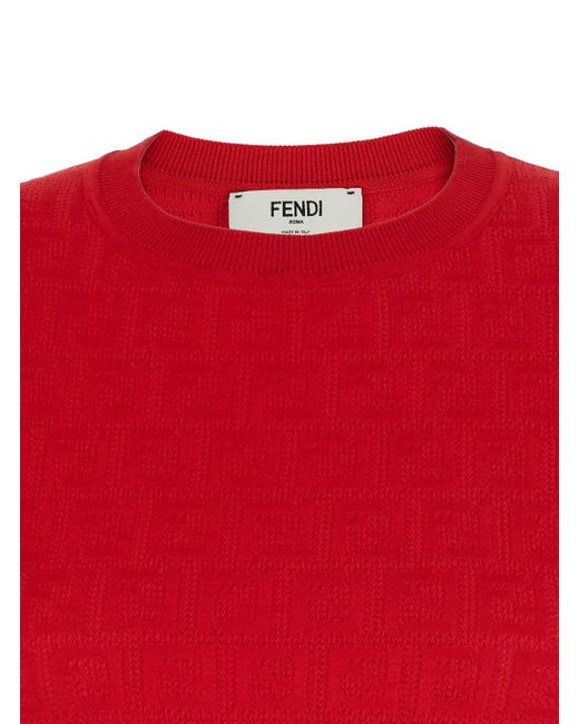 Abito Con Maniche Corte E Motivo Ff All-Over di Fendi in Red