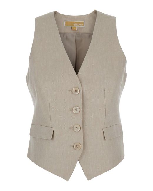 Michael Kors Gray Linen And Cotton Blend Vest