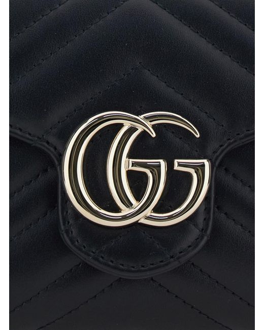 Gucci Black 'Gg Marmont' Mini Bag With Gg Plate On The Front And Chain