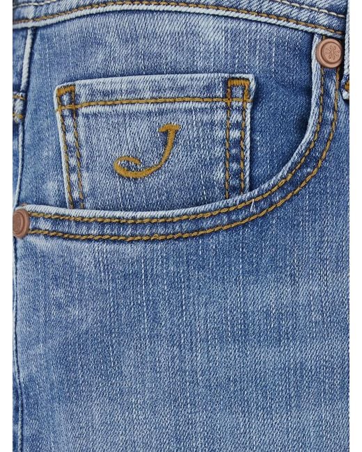 Jacob Cohen Blue 'bard' Bue Jeans With Logo Embroidery On The Front And Double Logo Patch On The Rear In Denim Man for men