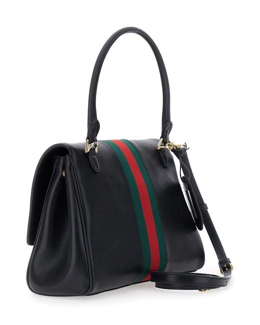 Gucci Black Handbag With Web Detail And Horsebit Plaque On The Front I