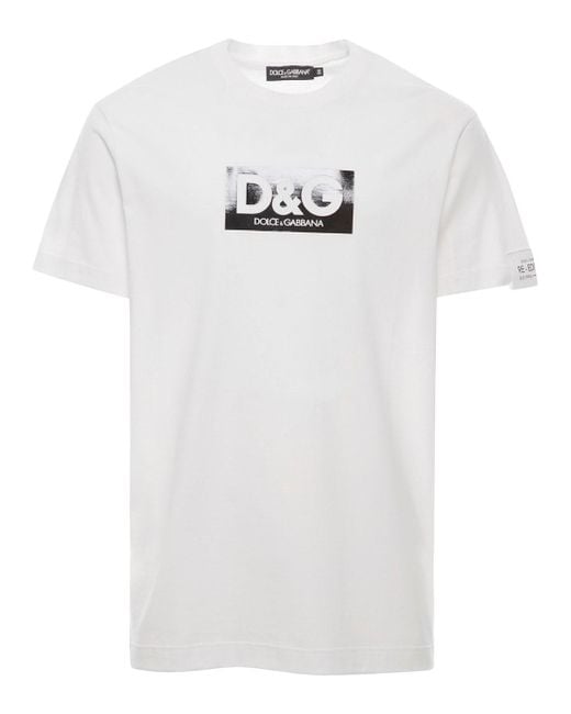 T-shirt girocollo con stampa logo frontale in cotone uomo di Dolce & Gabbana in White da Uomo