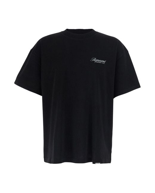 Represent Black Crew Neck T-Shirt With Logo Lettering On Front And Bac for men