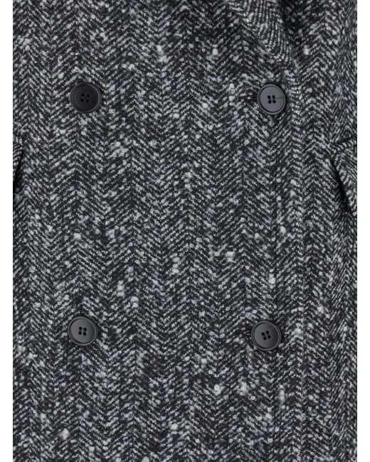 Le Plain Gray Double-Breasted Coat With Wide Notched Revers