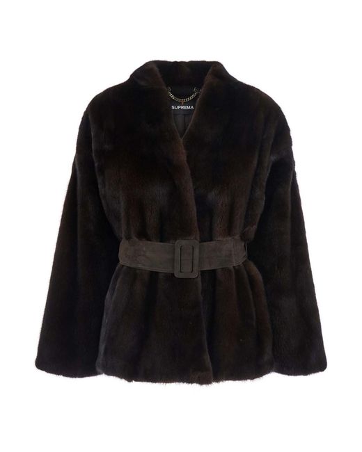 Suprema Black Mink Jacket With High Collar And Long Sleeves