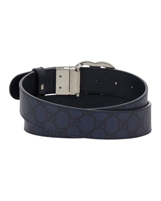 Gucci Blue Reversible Belt With Gg Buckle for men