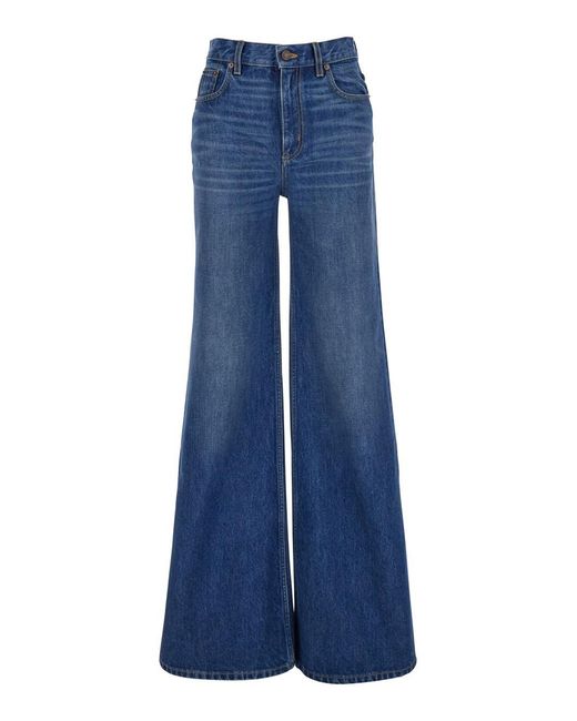 Chloé Blue Chloã High Waisted Jeans With Wide Leg And Logo Patch On The Rear