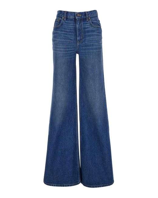 Chloé Blue Chloã High Waisted Jeans With Wide Leg And Logo Patch On The Rear