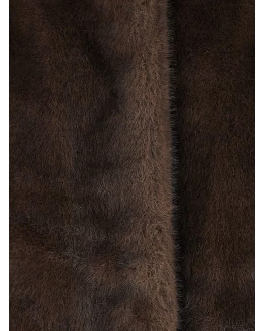 Plain Brown Fur Jacket With High Neck And Concealed Front Closure