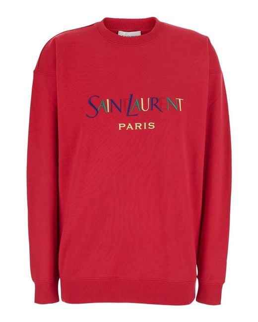 Saint Laurent Red Sweat Col Rond Broderie Saint