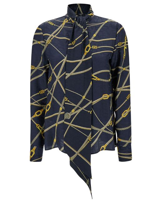 Versace Blue Shirt With Scarf And Barocco Motif
