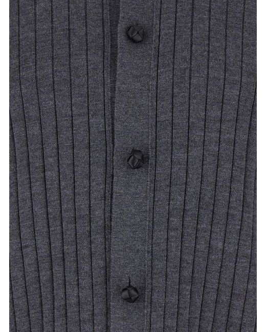 Bottega Veneta Gray Crewneck Cardigan With Front Button Closure And Ribbed Knit for men