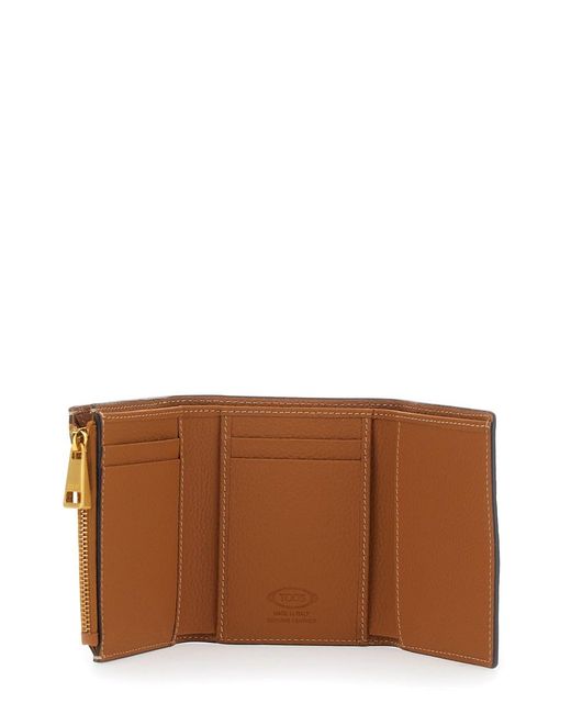 Tod's Brown Wallet With T Plate On The Front
