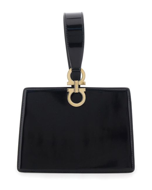 Ferragamo Black Clutch With Gancini Press-Button And Handle