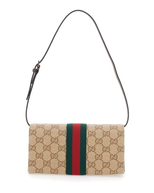 Gucci Metallic Crossbody Bag With Gg All-Over Motif And Web Detail