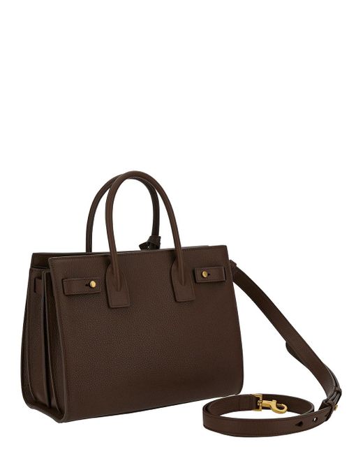 Saint Laurent Brown 'sac De Jour' Handbag With Logo In Leather
