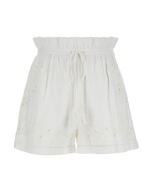 Twin Set White Shorts With Drawstring And Embroideries