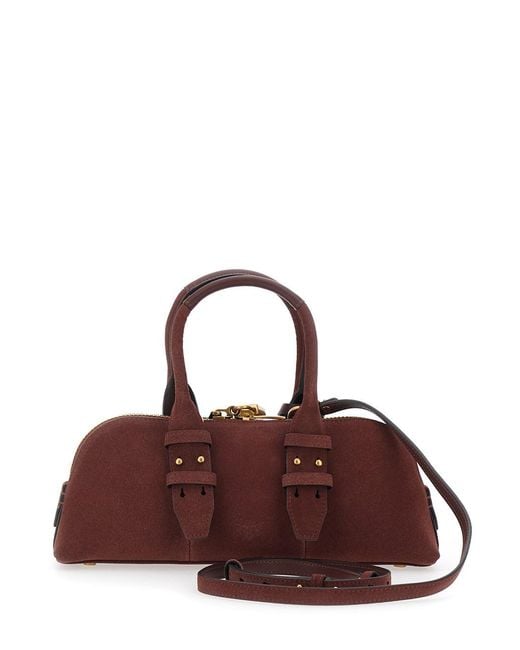 Pinko Brown Bowling Handbag With Padlock Detail And Love Birds Logo On The Front