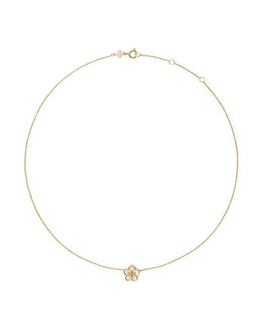 Tory Burch White Forget Me Not Necklace With Mother Of Pearl And Brass Pendant, Necklaces