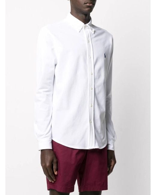 Polo Ralph Lauren White Long-Sleeved Shirt With Button-Down Collar And for men
