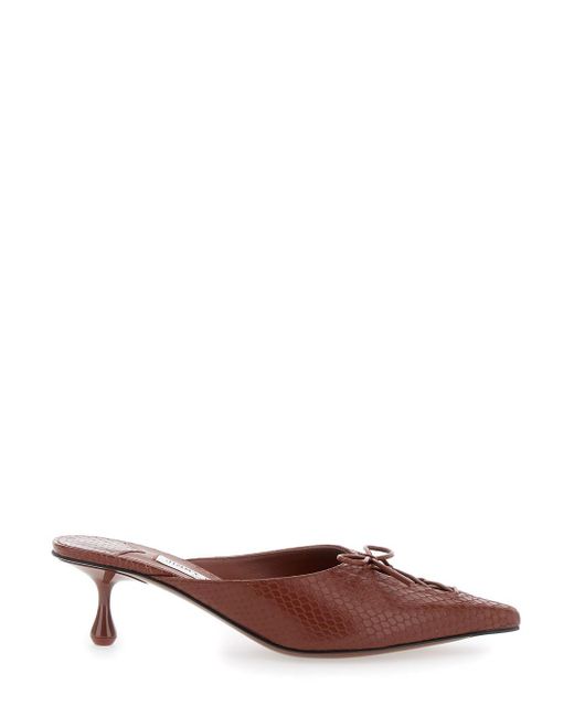 Jimmy Choo Brown 'Scarlett' Mules Wirh Sculpted Heel And Snakeskin Effect