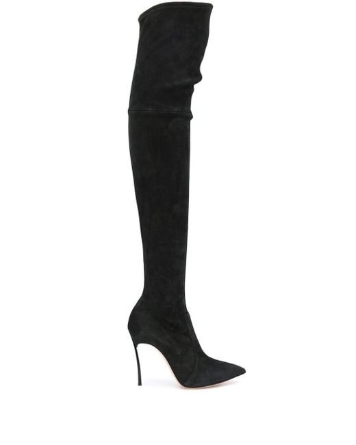 Casadei Cuissardes Suede Boots With Blade Heel Woman in Black | Lyst